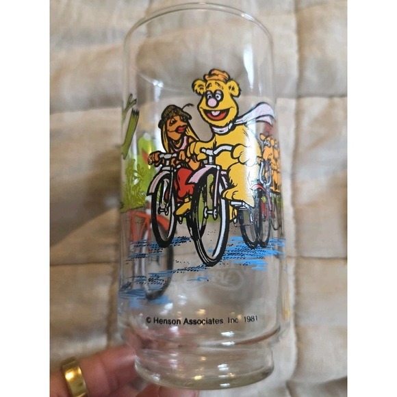 McDonald's Other - The Great Muppet Caper 1981‎ 6" Glass Kermit riding Bicycle w/ Fozzie McDonalds